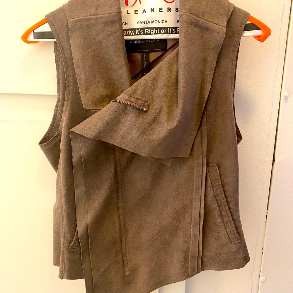 BCBG faux Suede Taupe/Grey/Brown Zip Vest - XS